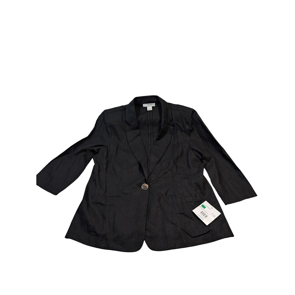 Sag Harbor Women Blazer Large Black Linen Blend‎ 59583